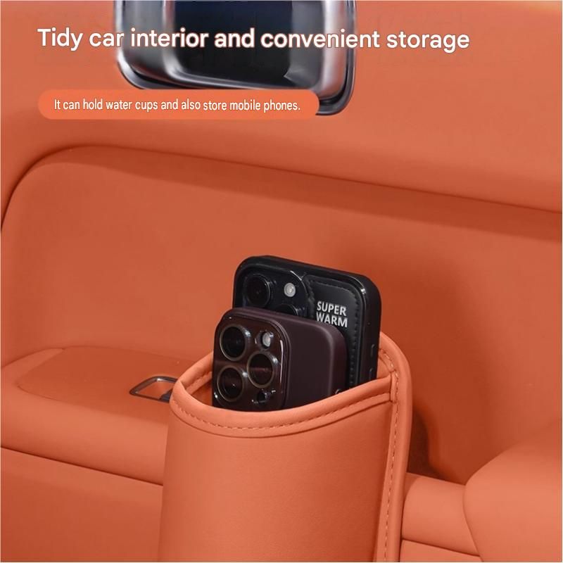 Orange Universal Car Door Cup Holder - PU Leather Hanging Storage Organizer for Seat Back and Console side and Door storage compartment - Multi-Purpose Beverage Pocket with Secure Clip Design for Travel and Commute
