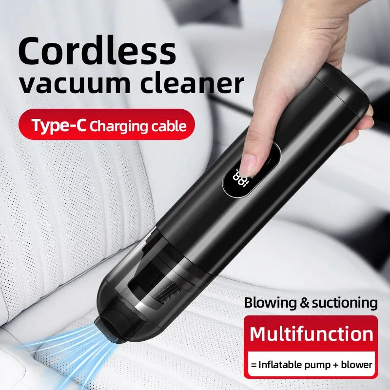 Wireless Handheld Car Vacuum Cleaner - Portable Mini Cordless Vacuum and Air Blower with Type C Charging, Dual Suction Modes and Multi Nozzle Cleaning Tools
