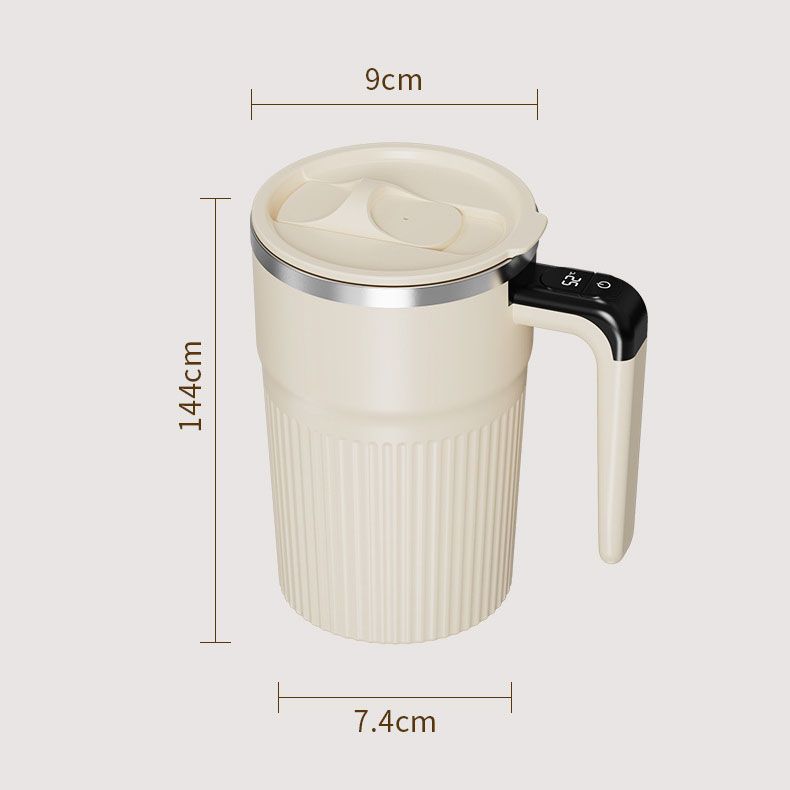 White Self Stirring Coffee Mug Electric Temperature Display Cup 14.4cm (5.67in) Stainless Steel Insulated Travel Mug with 3-Piece Stainless Steel Straw Set for Coffee Milk Protein Shakes