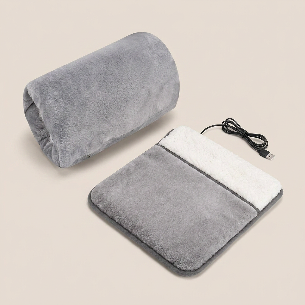 USB Heated Hand Warmer Bag & Foot Warmer Pad Combo Set – Electric Plush Heating Cushion for Home, Office & Travel