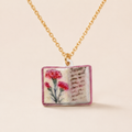 Vintage-style book necklace with January birthday flowers, a luxurious gold-plated bronze exquisite floral pendant gift