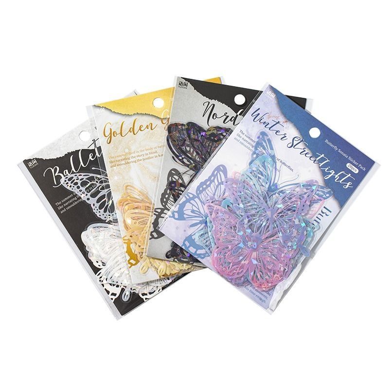 Gold Butterfly Holographic Cake Stickers PET Seashell Gloss Butterfly Cake Decorations DIY Dessert Toppers Party Supplies 20pcs x 2 Packs