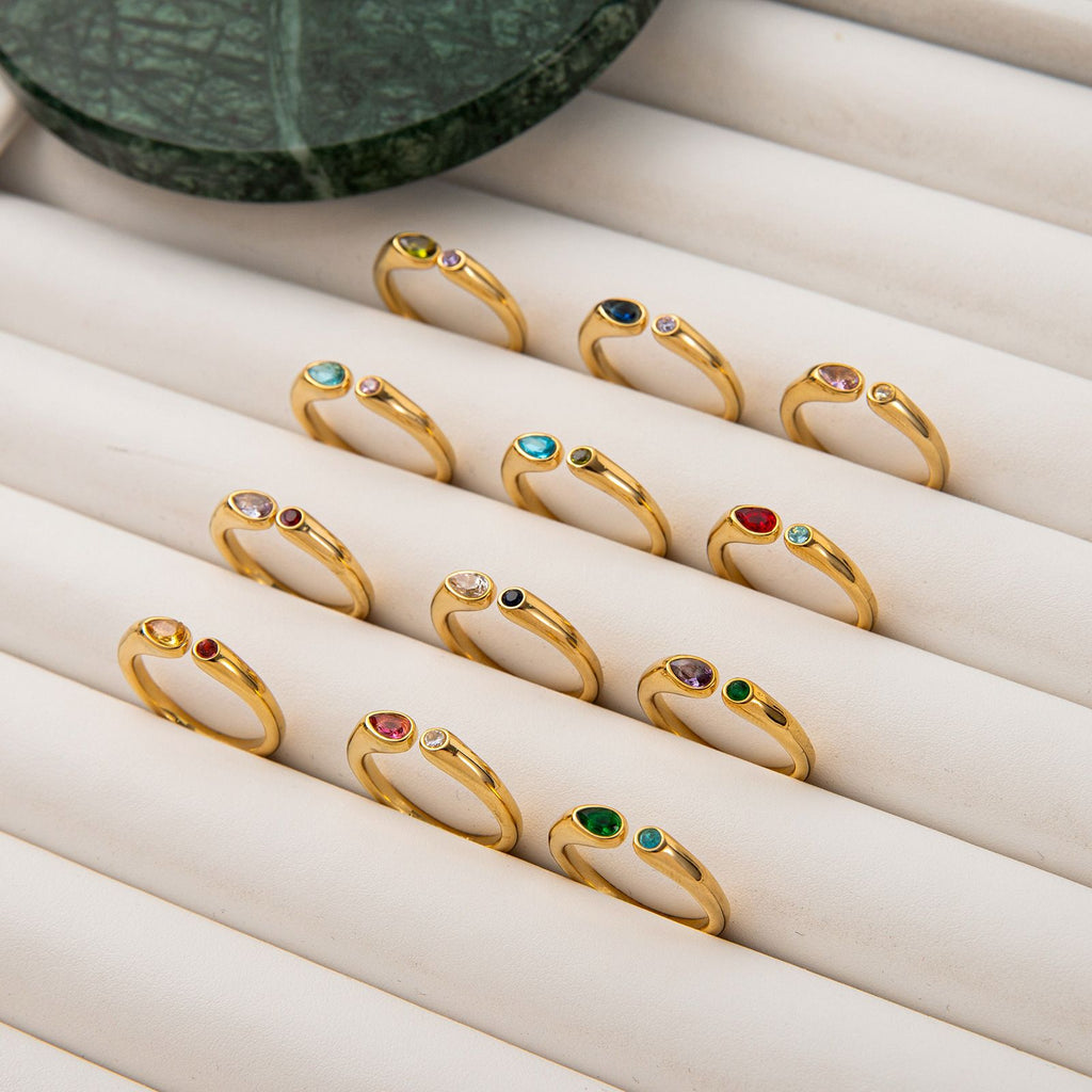 Adjustable Birthstone(August) Open Ring Set 18K Gold Plated Stainless Steel Minimalist Dainty Stackable Gemstone Rings Personalized Jewelry Gift Box Included Everyday Wear Gift