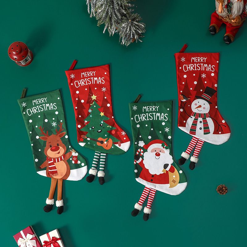 Christmas Reindeer Hanging Stocking - Festive Green Christmas Reindeer Design Hanging Sock with Dangling Legs Plush Holiday Fireplace Tree Decoration Gift Storage Bag for Home Seasonal Decor