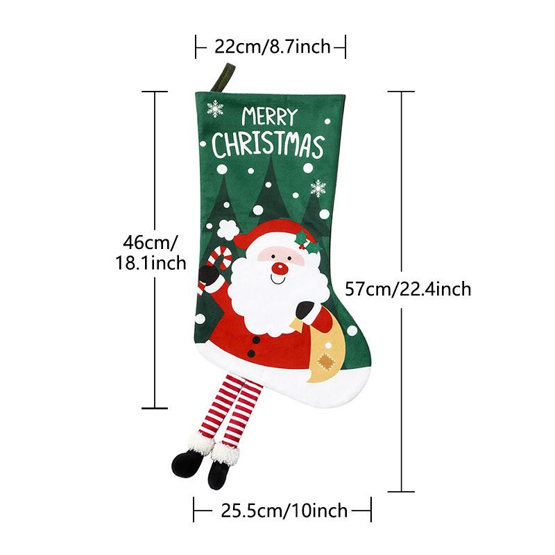 Christmas Reindeer Hanging Stocking - Festive Green Christmas Reindeer Design Hanging Sock with Dangling Legs Plush Holiday Fireplace Tree Decoration Gift Storage Bag for Home Seasonal Decor