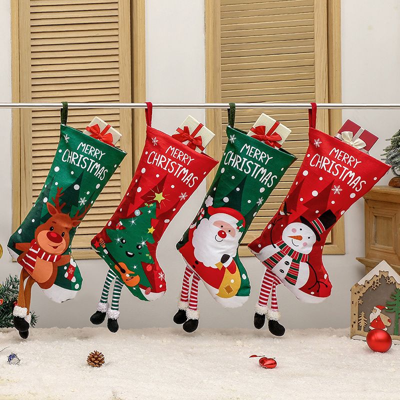Santa Claus Hanging Stocking - Festive GreenSanta Claus Design Hanging Sock with Dangling Legs Plush Holiday Fireplace Tree Decoration Gift Storage Bag for Home Seasonal Decor