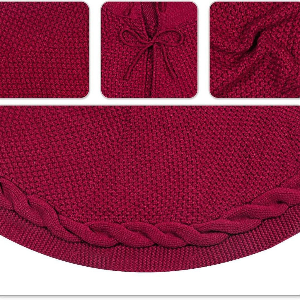 Red Christmas tree skirt and snowman pattern stocking set - 122cm diameter tree skirt, holiday home decor set, reusable Christmas tree base cover and fireplace mantle stocking, suitable for living room and gift display