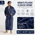 Men's Flannel Bathrobe blue L Size - Soft Coral Fleece Hooded Kimono Collar Dressing Gown Loose Fit Warm Comfortable Loungewear Home Spa Easy Care Machine Washable