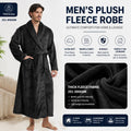 Men's Flannel Bathrobe Black XL Size - Soft Coral Fleece Hooded Kimono Collar Dressing Gown Loose Fit Warm Comfortable Loungewear Home Spa Easy Care Machine Washable
