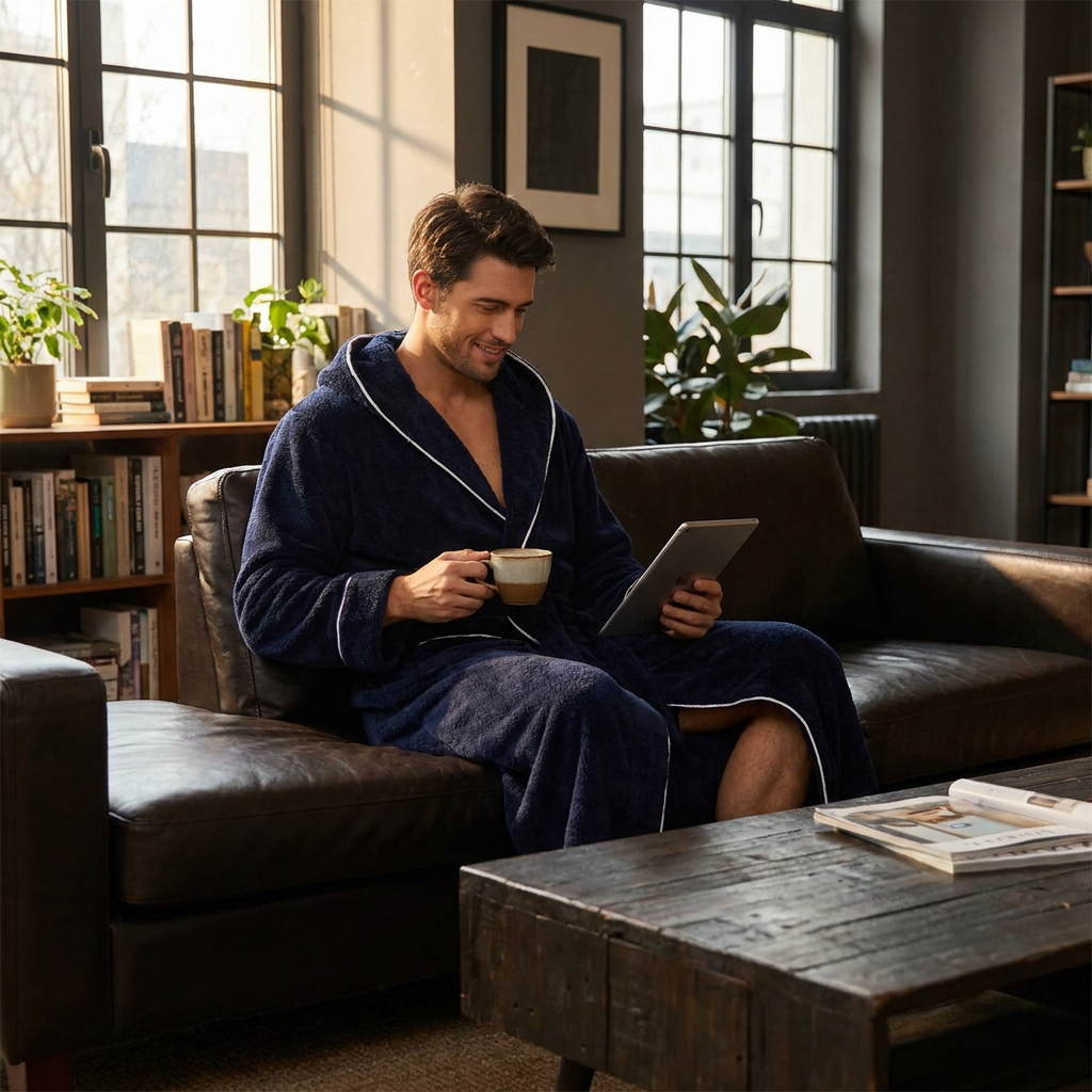 Men's Plush Fleece Hooded Bathrobe Blue XXL Size Shawl Collar Dressing Gown - Thick Warm Soft Winter Loungewear with Belt Deep Pockets Machine Washable Home Spa Comfort Gift Ready