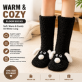 Cute Animal Plush Floor Socks - Black Puppy Thickened Coral Fleece Non-Slip Indoor Winter Warm Sleep Socks with Non-Slip Dots, Comfortable for Home Use