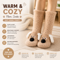 Cute Animal Plush Floor Socks - Light coffee Puppy Thickened Coral Fleece Non-Slip Indoor Winter Warm Sleep Socks with Non-Slip Dots, Comfortable for Home Use