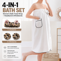 4PCS Spa Set Bath Wrap White bath towel Black and brown stripes Cat Ear Headband Wristbands Coral Fleece Quick Dry Absorbent Skincare Shower Hair Wash Set Home Spa Gift