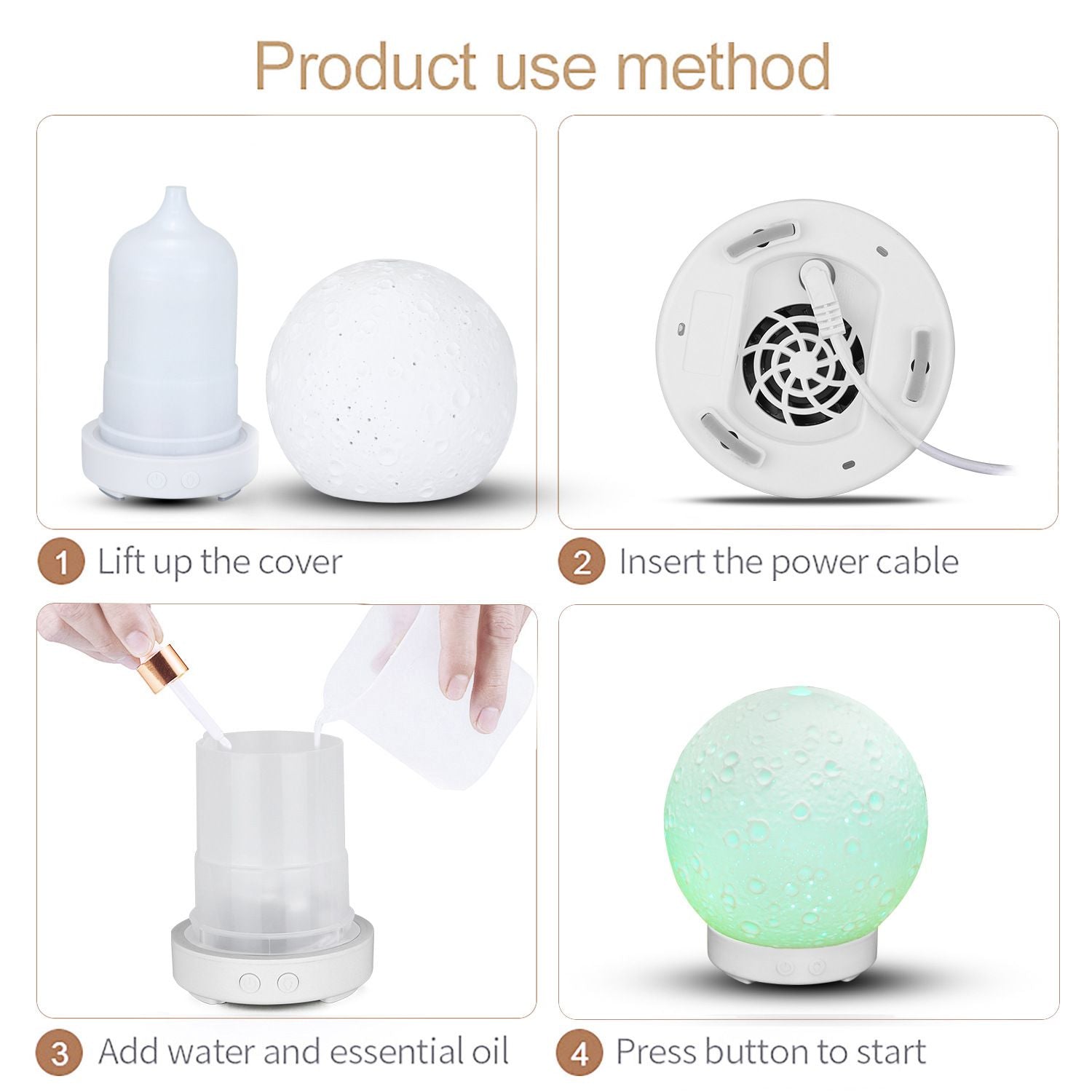 Moonlight Dreams Moon Lamp Humidifier Night Light USB Aroma Diffuser with Astronaut Figurine 7-Color LED Galaxy Bedroom Decor Gift for Kids & Adults (Black base)
