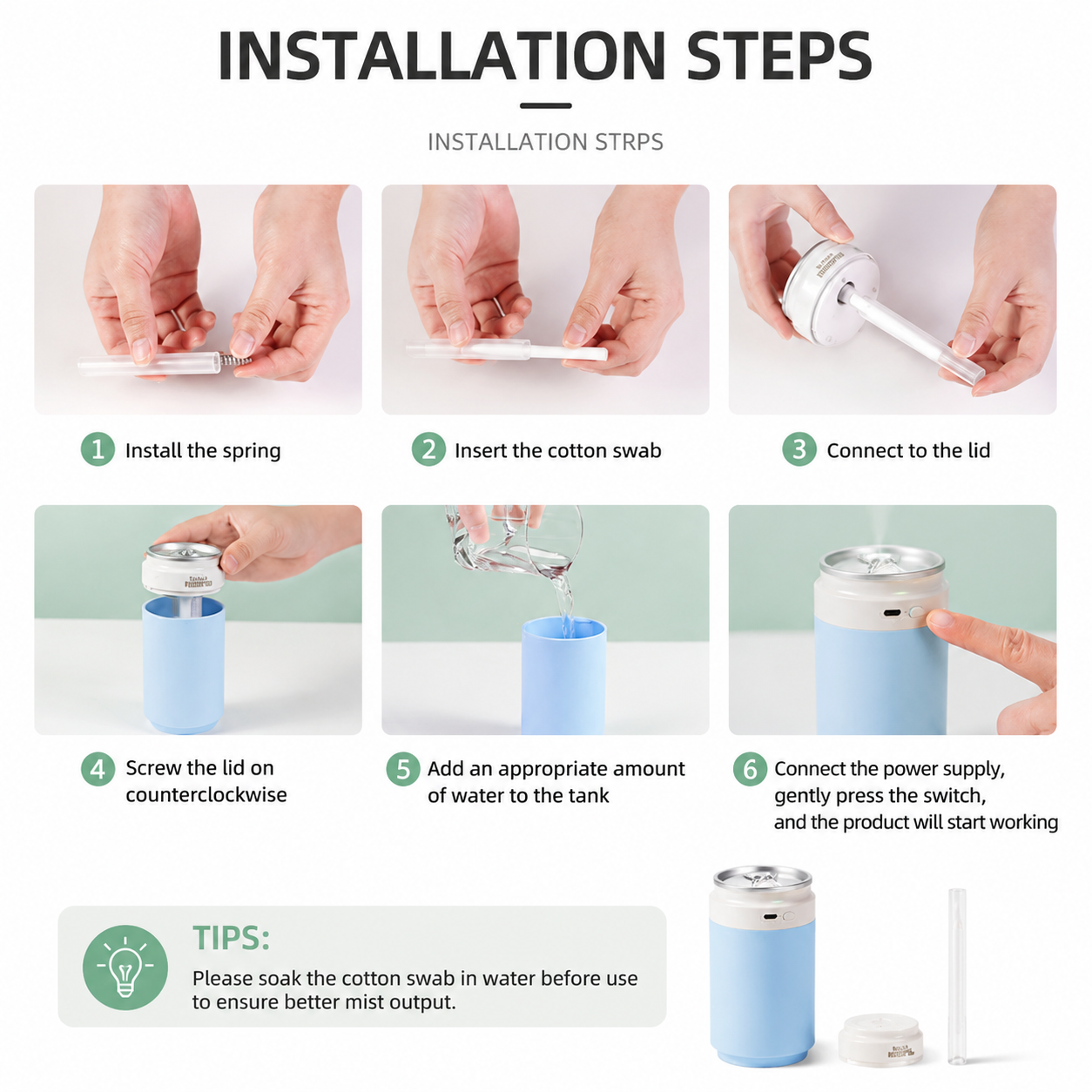 Blue USB Rechargeable Humidifier Aroma Diffuser Mini Can Mist Maker Portable Car Home Desktop Air Moisturizer with LED Light