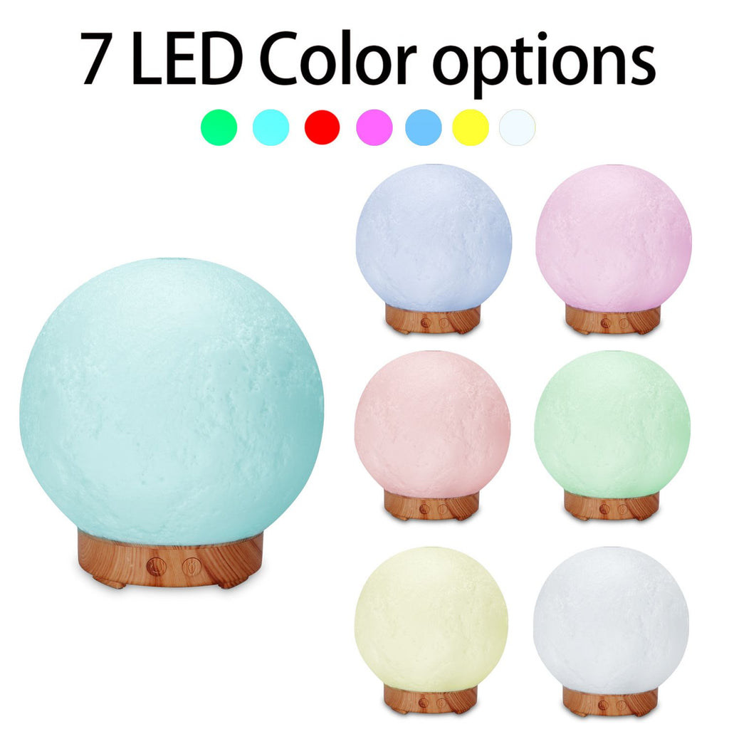 Moon Light Humidifier Aroma Diffuser (Light wood grain base) with LED Night Light, USB Desktop Essential Oil Diffuser Cool Mist Maker for Bedroom Office Home Relaxation