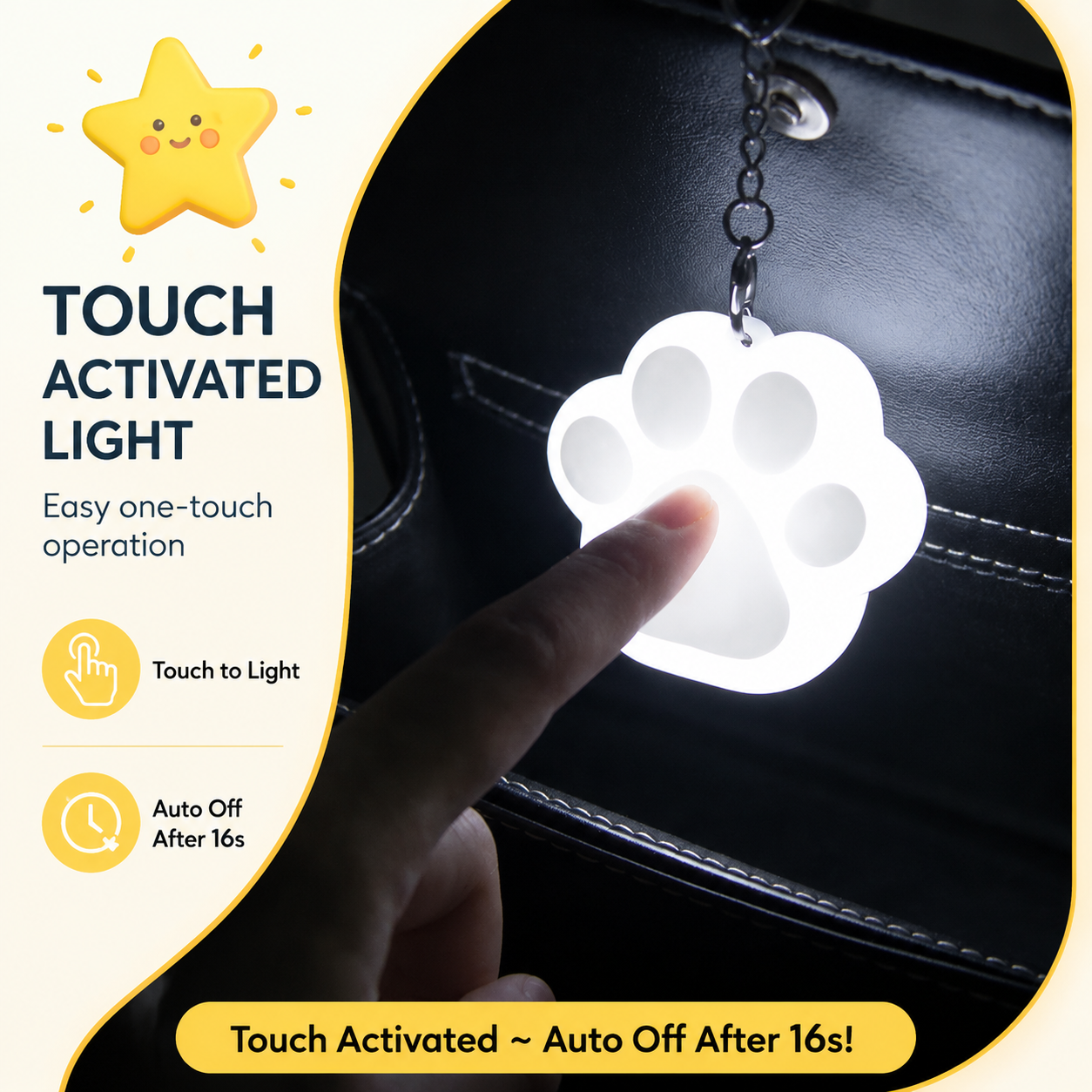 White Touch Activated Heart Keychain Light - Cute Portable LED Night Light Rechargeable Bag Charm Lamp Romantic Gift for Girls Bedroom Decoration Travel Use