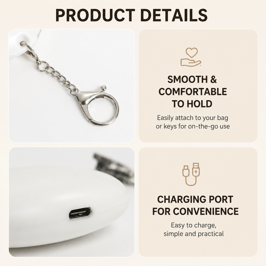 White Touch Activated Heart Keychain Light - Cute Portable LED Night Light Rechargeable Bag Charm Lamp Romantic Gift for Girls Bedroom Decoration Travel Use