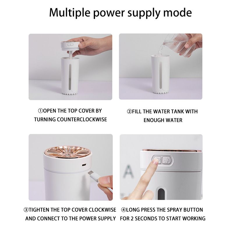 Pink USB Rechargeable Car Aroma Diffuser Humidifier with Ambient Light, 300ml Portable Mist Air Freshener for Vehicle Office Home