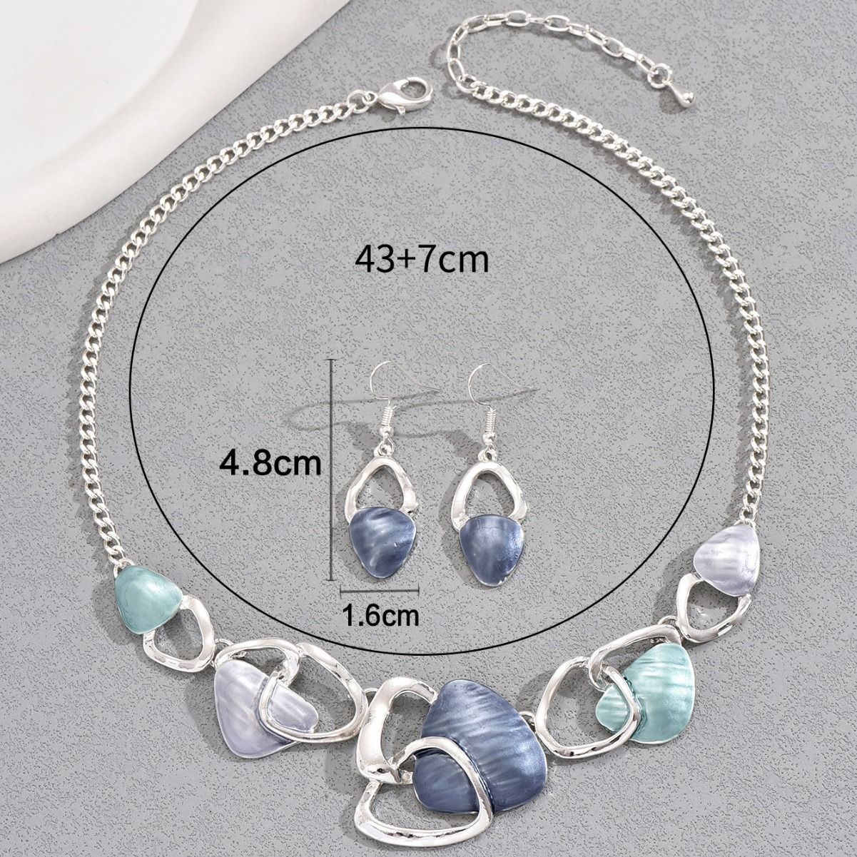 Blue Elegant Oil Drip Necklace and Earrings Set for Women, Irregular Design Alloy Jewelry Set, Fashion Statement Pendant Necklace with Drop Earrings, Blue Green Enamel Jewelry Gift Set with Jewelry Box Included