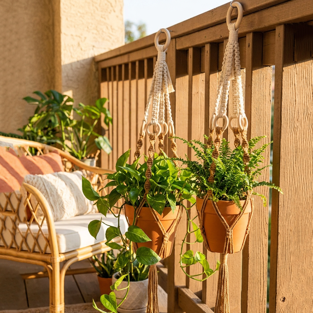 Handmade Plant Hanger Set 2 PCS（Type A）, Macrame Hanging Planter Basket with Cotton Rope Woven Design, Boho Plant Holder for Indoor Outdoor Garden Balcony Home Decor, Creative Hanging Flower Pot Holder