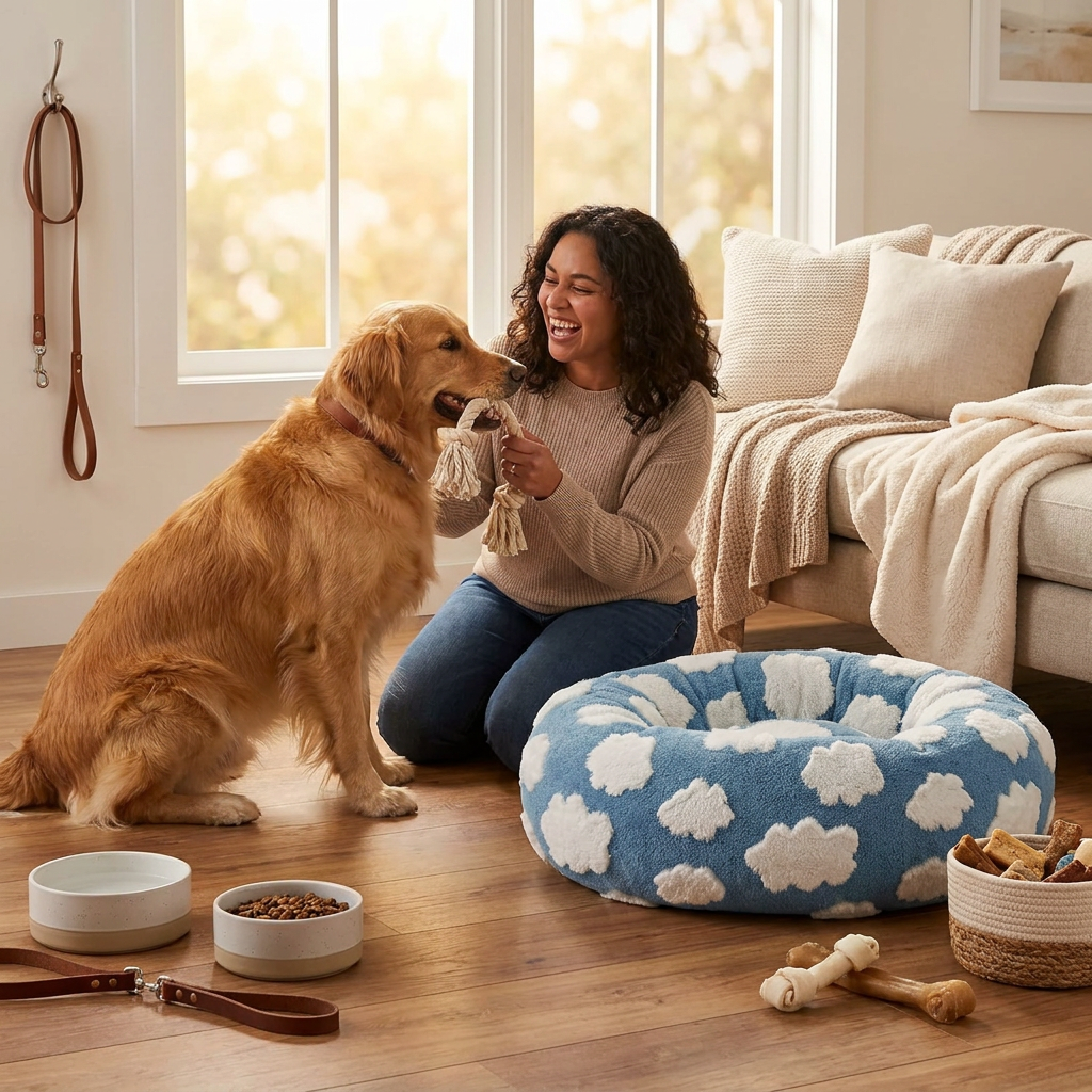 Small Medium Pet Donut Bed-40cm outer diameter, Soft Plush Round Dog Bed and Cat Bed with Raised Rim, Cozy Calming Pet Sleeping Cushion, Blue Cloud Pattern Washable Pet Bed for Small Medium Dogs Cats Puppies and Kittens