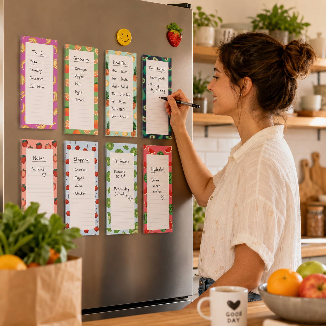 Magnetic Fridge Notepads - 8 Pack, 25 Sheets Each (Fruit, Type A)