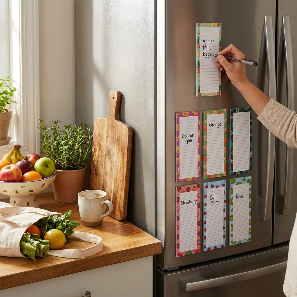 Magnetic Fridge Notepads - 8 Pack, 25 Sheets Each (Fruit, Type A)