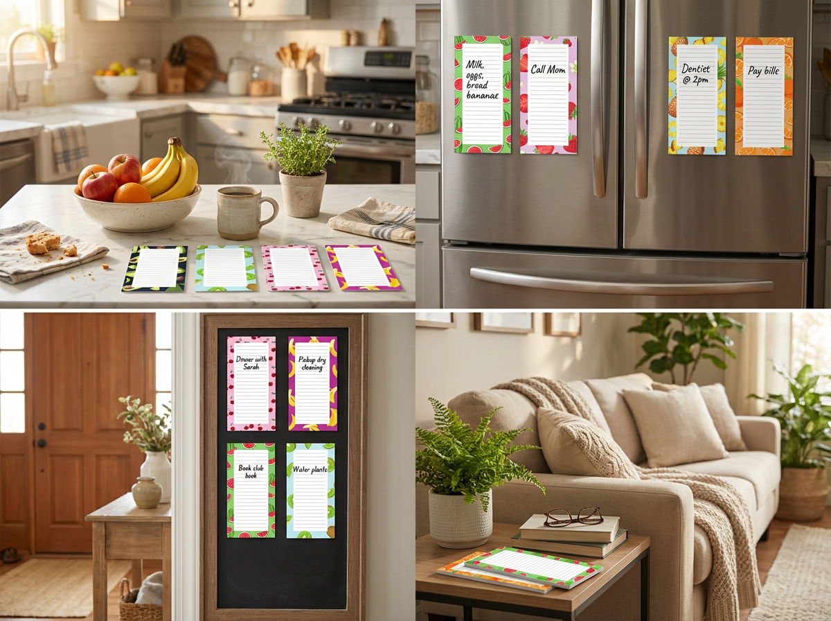 Magnetic Fridge Notepads - 8 Pack, 25 Sheets Each (Fruit, Type B)
