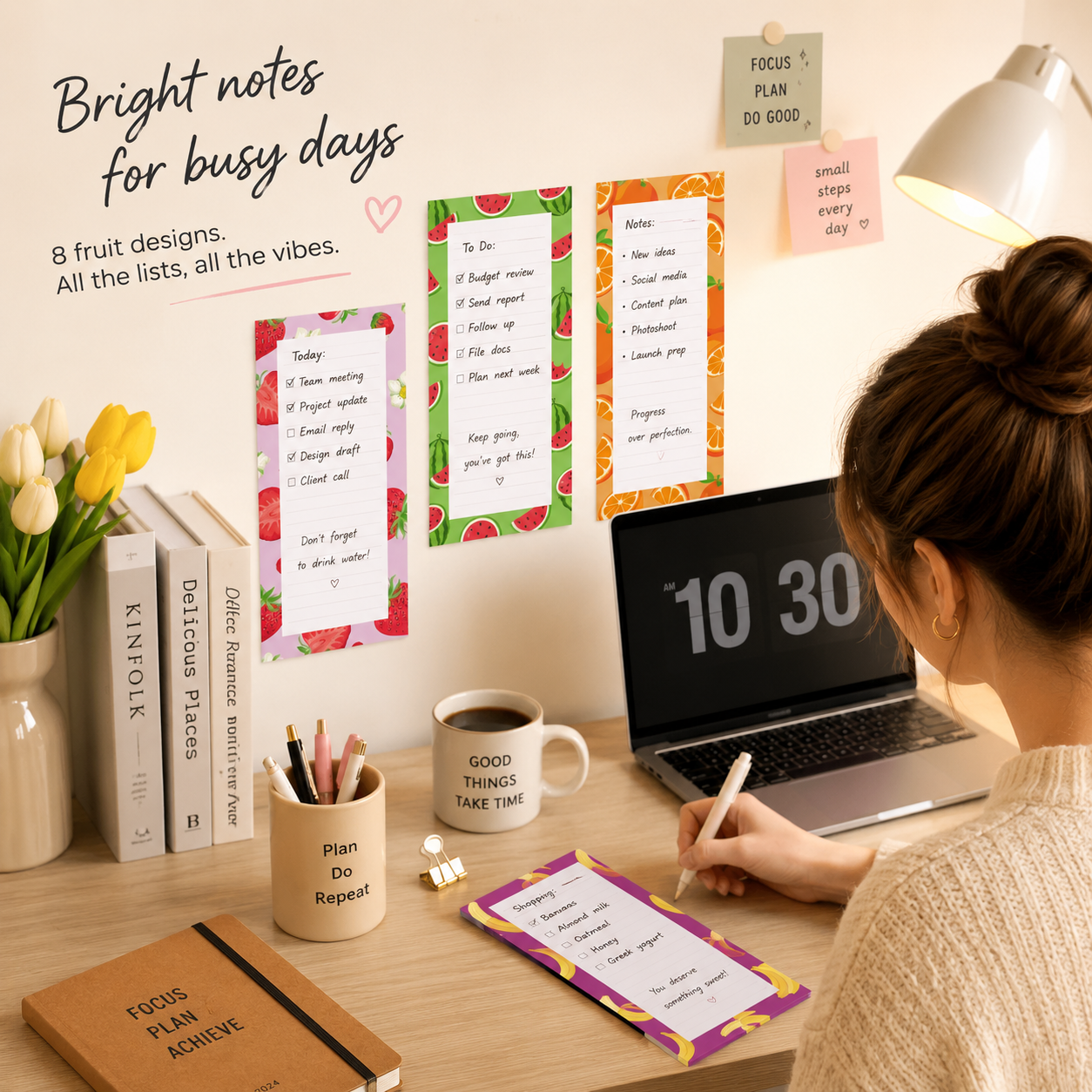 Magnetic Fridge Notepads - 8 Pack, 25 Sheets Each (Fruit, Type B)