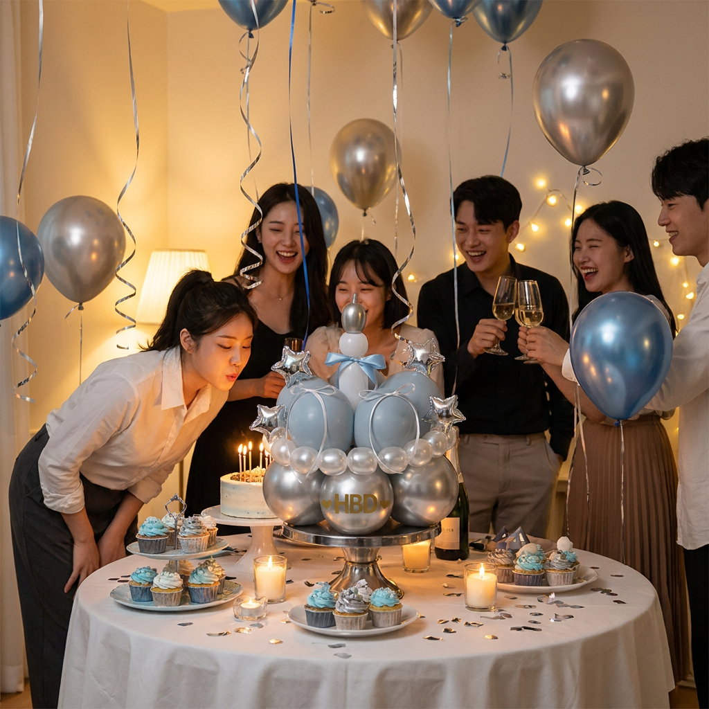 Birthday Cake Balloon Garland Kit (Blue Material kit)– DIY Party Decoration Set with HBD Balloons, Ribbon and Glue Dots, Creative Table Centrepiece for Birthday Celebrations, Photo Props and Event Decor