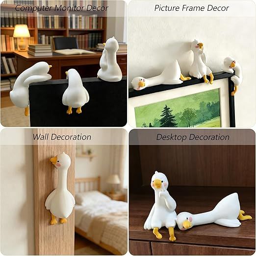 Goose Car Dashboard Decoration Set – 4PCS Cute Resin Goose Figurines for Car Interior, Monitor, Desk and Home Decor, Adorable Animal Ornament Gift for Car Lovers and Everyday Display