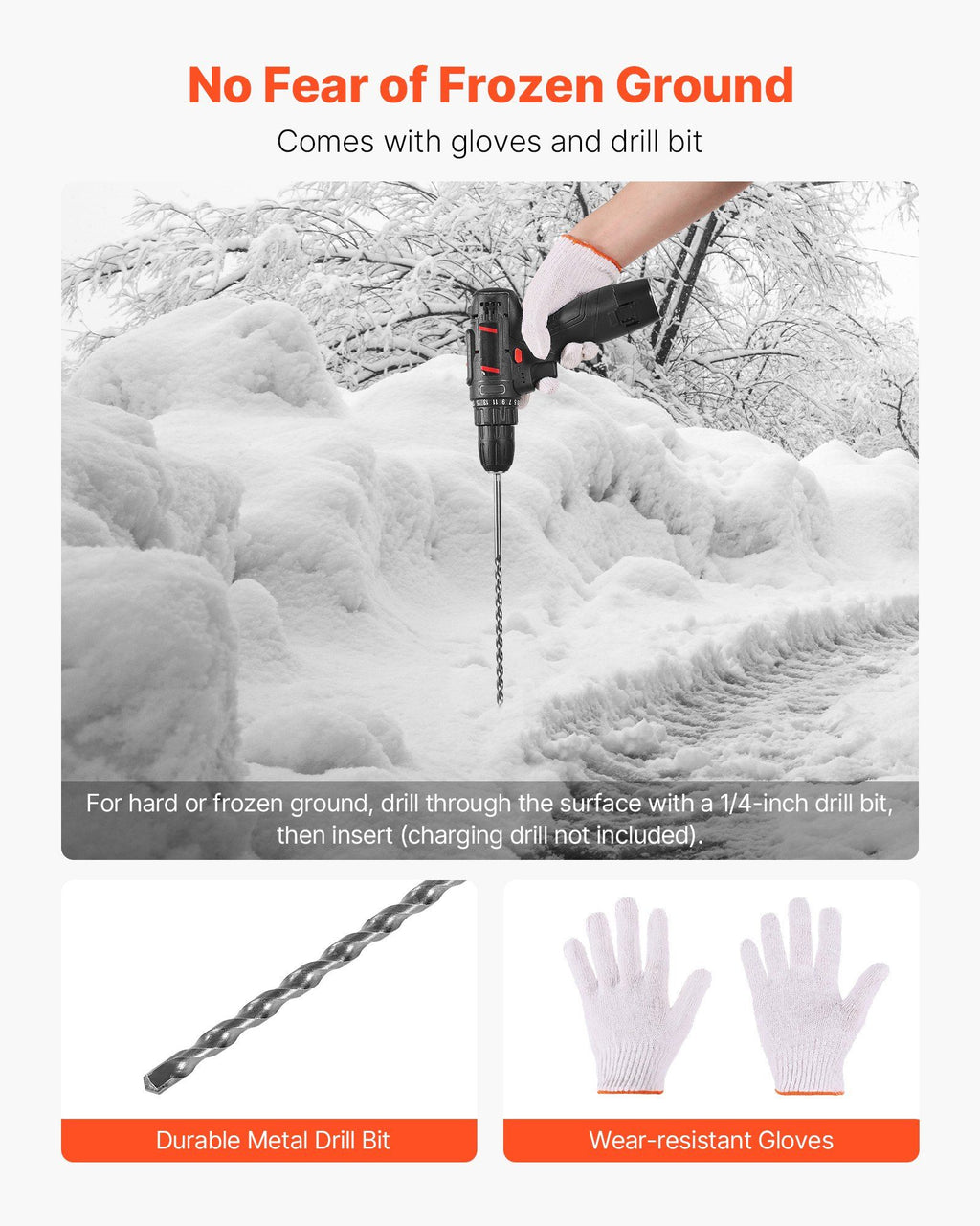 Driveway Markers, 200Pcs 122cm Long 6.35mm Dia, Hi-Visibility Driveway Reflectors with 12 in Steel Drill Bits, Reflective Snow Sticks Fiberglass Pole for Parking Lots, Walkways, Snow Plowing