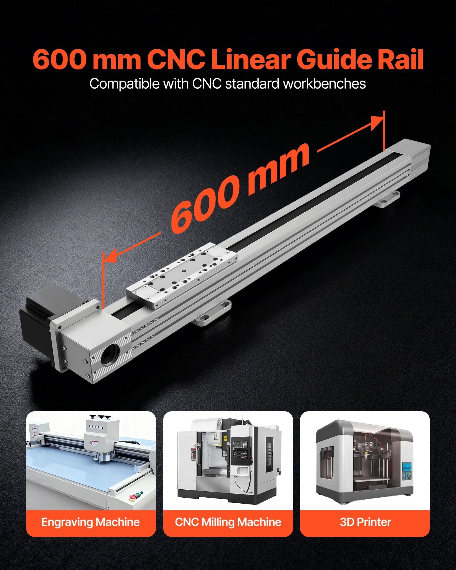 Linear Guide Rail, Belt Drive, CNC Linear Motion Stage Actuator, with Nema34 Stepper Motor, 600 mm Stroke Work Size, High Speed Motorized, for Engraving Machine, CNC Milling Machine, 3D Printer