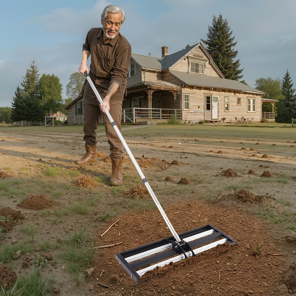 254 x 762 mm Lawn Leveling Rake with 2130 mm Adjustable Handle for Yard Garden