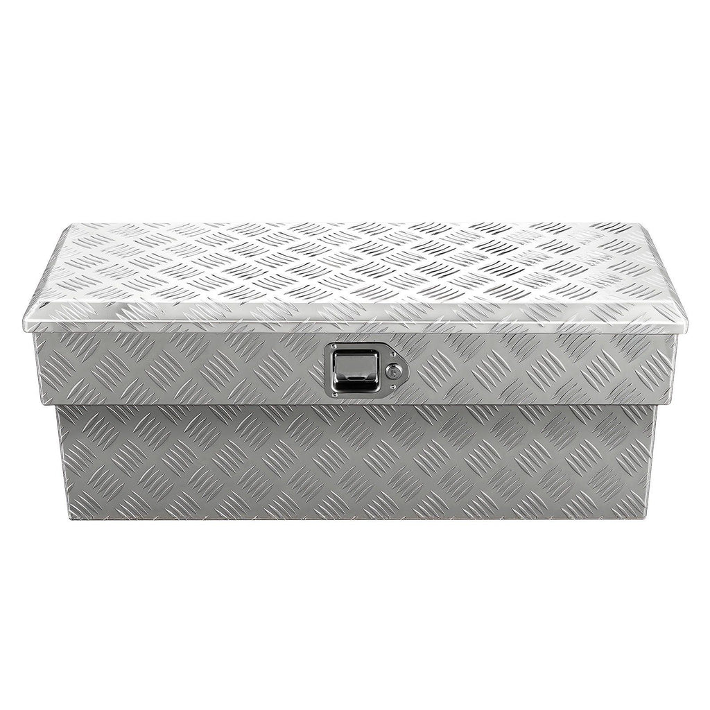 Truck Bed Tool Box, Heavy Duty Aluminum Tool Box with Tread Patterns, Storage Toolbox Chest Organizer with Lock and Key, Ideal for Pickup, Truck Bed, RV, Trailer, 864 x 305 x 390 mm, Silver