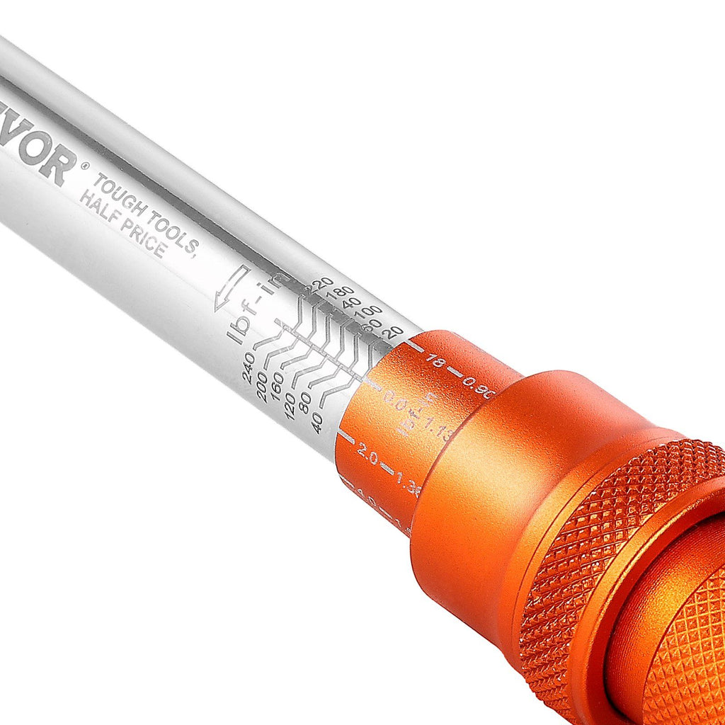 Click Torque Wrench Set, 1/4Inch Drive, 20-240 lbf-in / 2.3-27.1N.m, Dual-direction and Dual Range Scales, 72-Tooth, ±3% High Precision, with Bits, Sockets, Adapters, Extension Bar, Orange