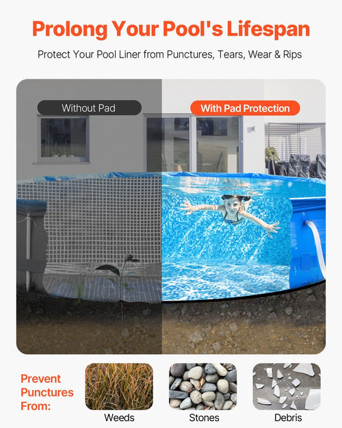 27ft Round Pool Liner Pad, Pool Liner Pad for Above Ground Swimming Pools, Extra-Thick Pool Mat, Prevents Punctures, Recycled Geotextile Material Underlayment Pad, Extend Liner Life