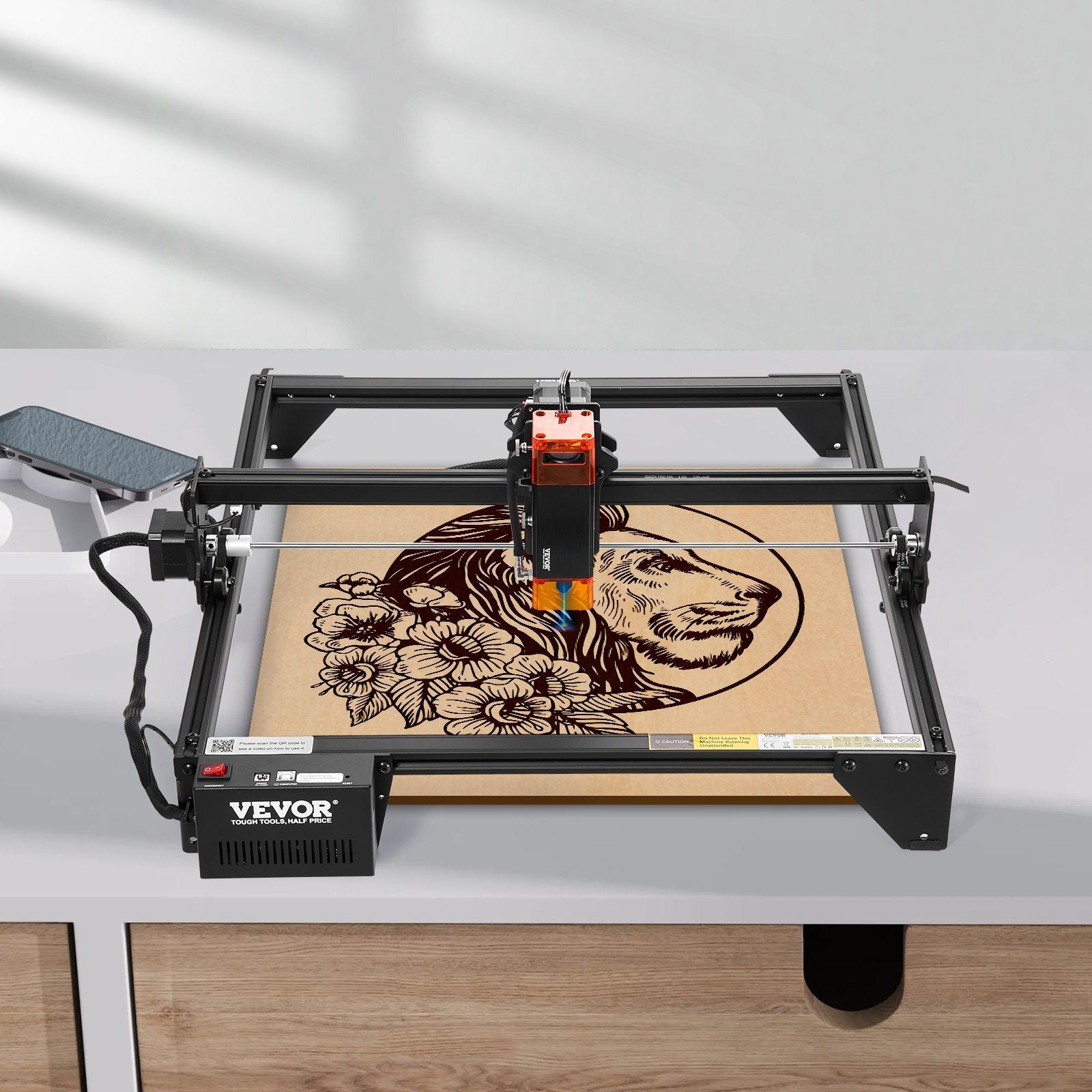 Laser Engraver, 10W Output, Laser Engraving Cutter Machine, 14.9 x 15.7 in/38 x 40 cm Working Area, 10000 mm/min Movement Speed, Compressed Spot with Eye Protection, for Wood, Certain Metal