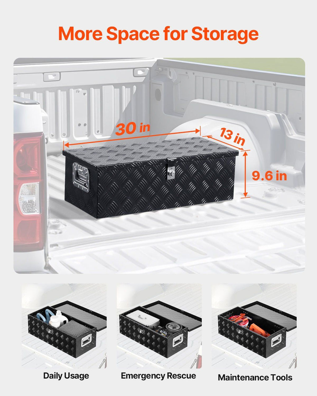 Heavy Duty Aluminum Truck Bed Tool Box, Stripes Plated Tool Box with Side Handle and Lock Keys, Storage Toolbox Chest Organizer for Trailer, Pickup, RV, 30"x13"x9.6"(762x330.2x243.84mm), Black