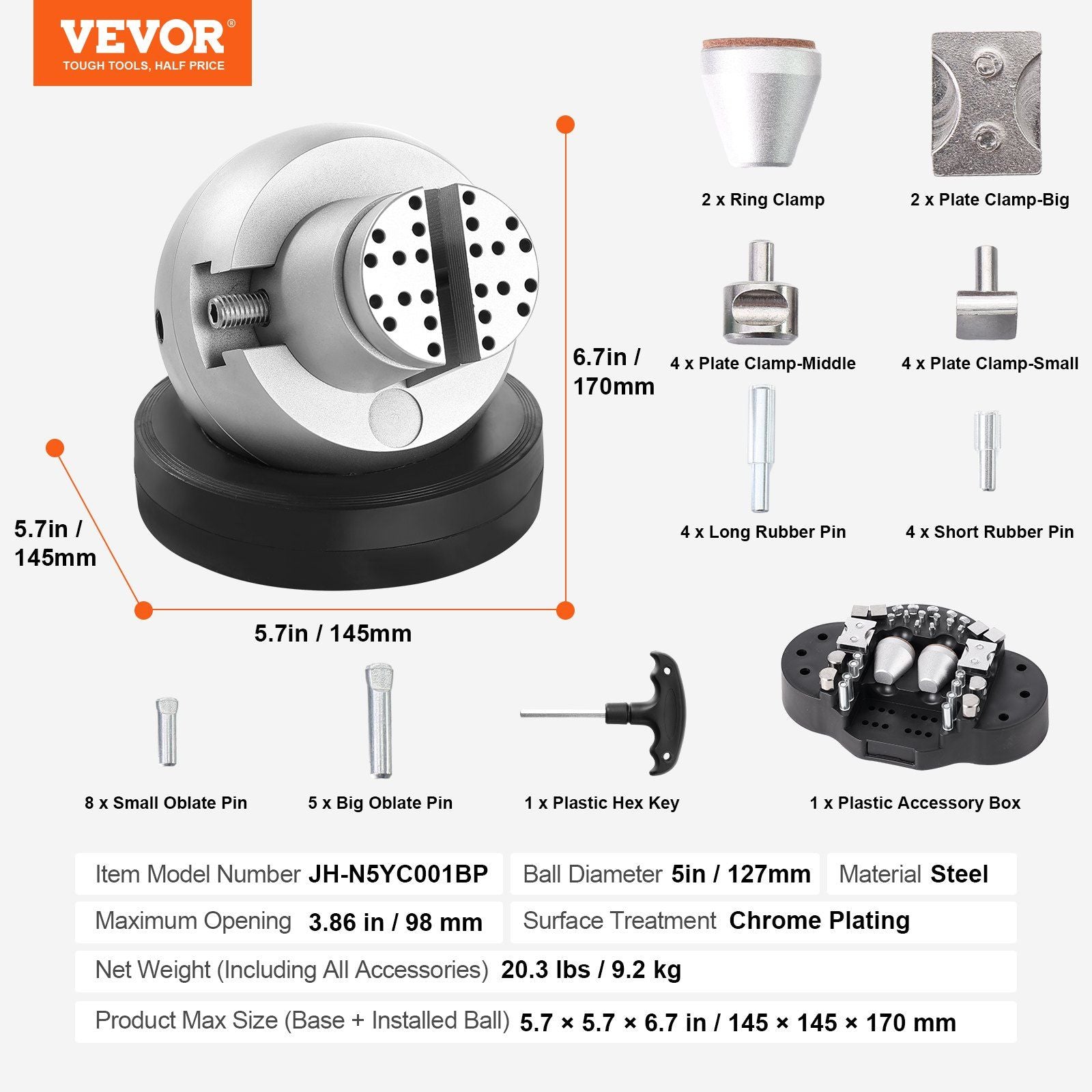 Ball Vise, 5" Engraving Setting Tool, 360° Rotation Engraving Block Vise, 35 PCS Attachment Jewelry Engraving Block Tools Standard Block for Gemstone Inlay and Small-Scale Engraving