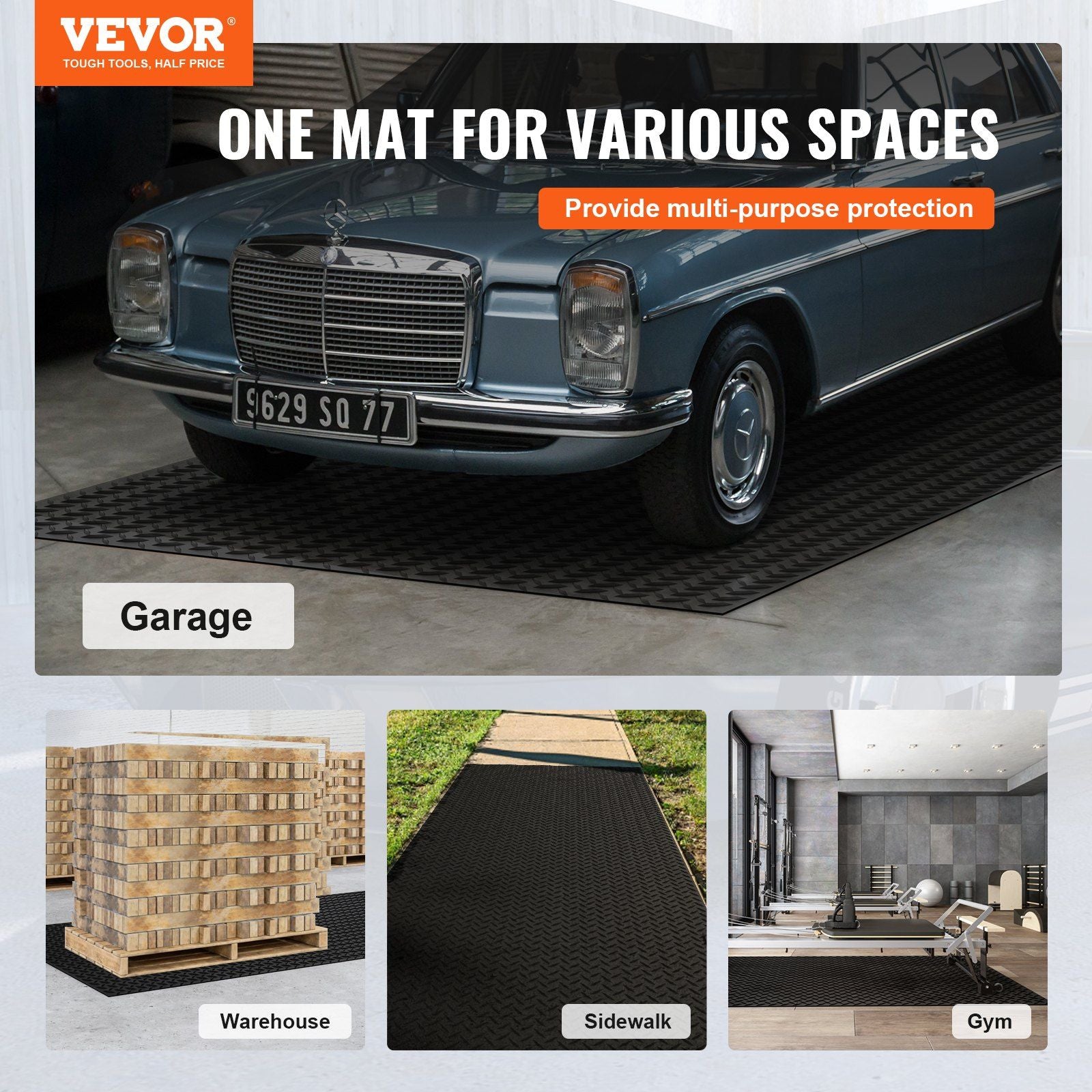 Diamond-Plate Rubber Flooring Roll, 3 mm x 4 ft x 6 ft Garage Floor Mat, SBR Rubber Garage Flooring Roll, Easy to Clean, Diamond Plate Rubber Mat for Under Cars, Garage Industry Gym, Black