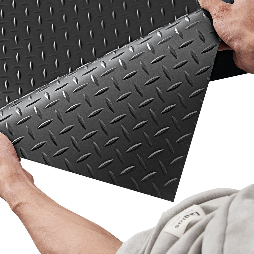 Garage Floor Roll, 1.22 x 7.62 m Garage Flooring Mat, 3 mm Thickened Rubber Diamond Plate Floor Protector Mat, Non-Slip, Wear-resist Waterproof, Easy to Clean for Warehouse, Gyms, Trailer, Black