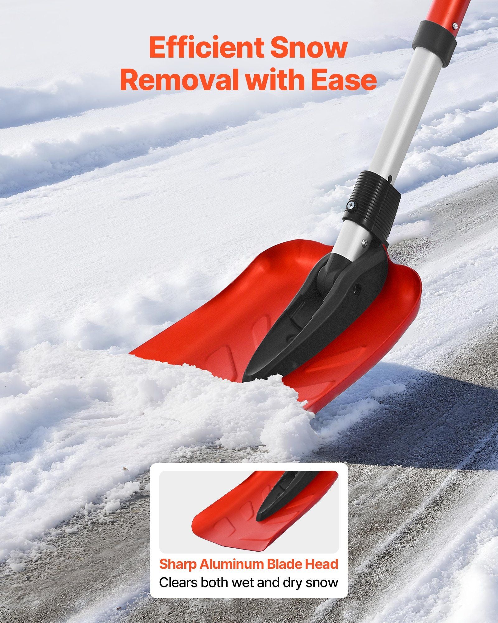 Snow Shovel for Driveway, 22cm Foldable Snow Shovel with D-shaped Handle, , 36-40 in Adjustable, Lightweight Aluminum Alloy Snows Removal Tool, Reduce Back Strains for Garden Car Camping