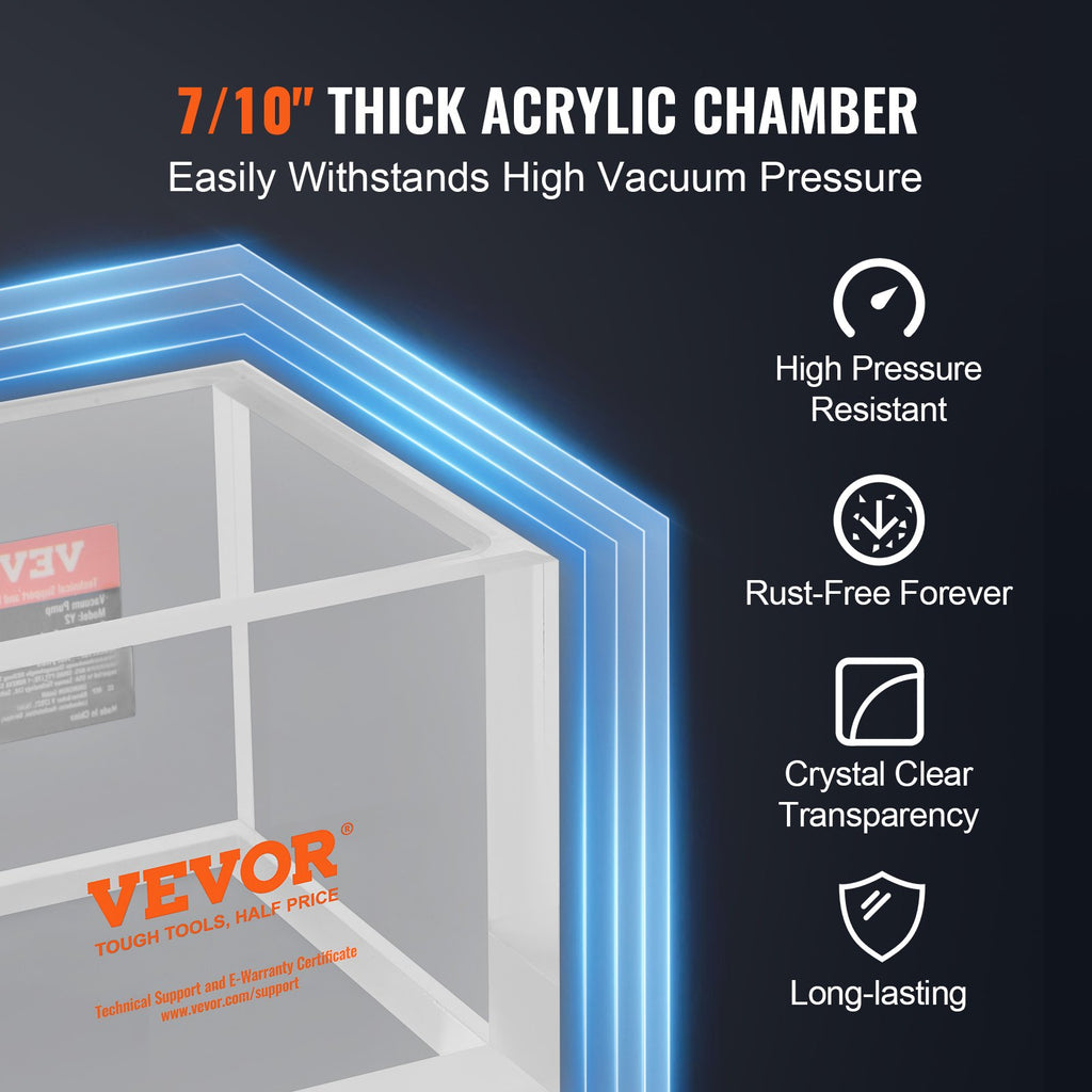 2 Gallon Vacuum Chamber, Upgraded Multipurpose Acrylic Vacuum Degassing Chamber, Transparent Vacuum Chamber, for Resin Degassing, Silica Gel Degassing, Gypsum Degassing and Vacuum Extraction