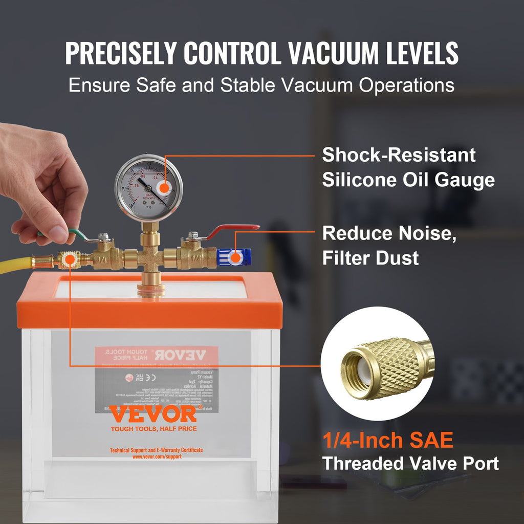 2 Gallon Vacuum Chamber, Upgraded Multipurpose Acrylic Vacuum Degassing Chamber, Transparent Vacuum Chamber, for Resin Degassing, Silica Gel Degassing, Gypsum Degassing and Vacuum Extraction