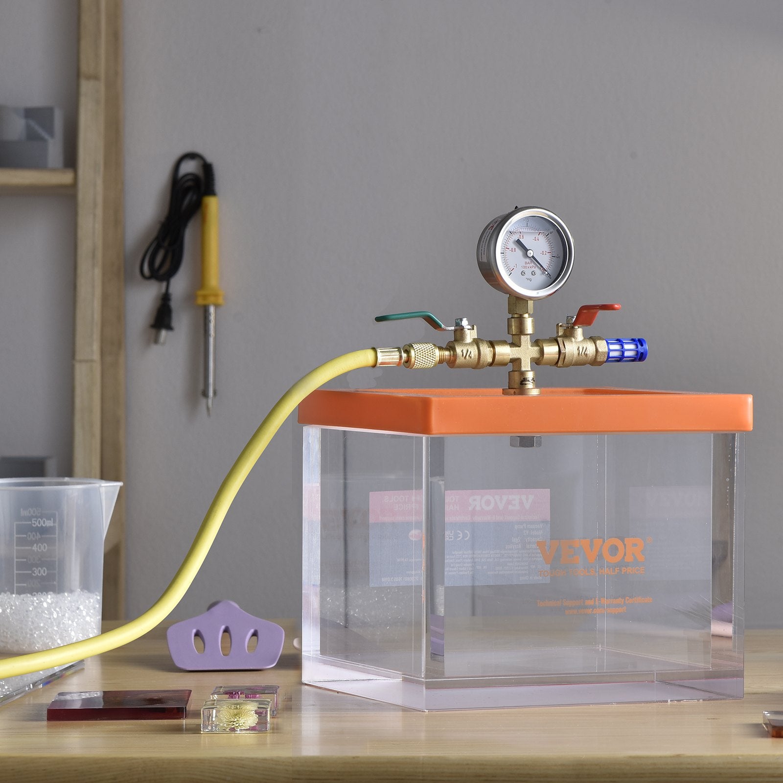 2 Gallon Vacuum Chamber, Upgraded Multipurpose Acrylic Vacuum Degassing Chamber, Transparent Vacuum Chamber, for Resin Degassing, Silica Gel Degassing, Gypsum Degassing and Vacuum Extraction