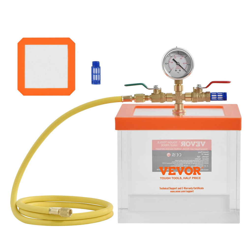 2 Gallon Vacuum Chamber, Upgraded Multipurpose Acrylic Vacuum Degassing Chamber, Transparent Vacuum Chamber, for Resin Degassing, Silica Gel Degassing, Gypsum Degassing and Vacuum Extraction