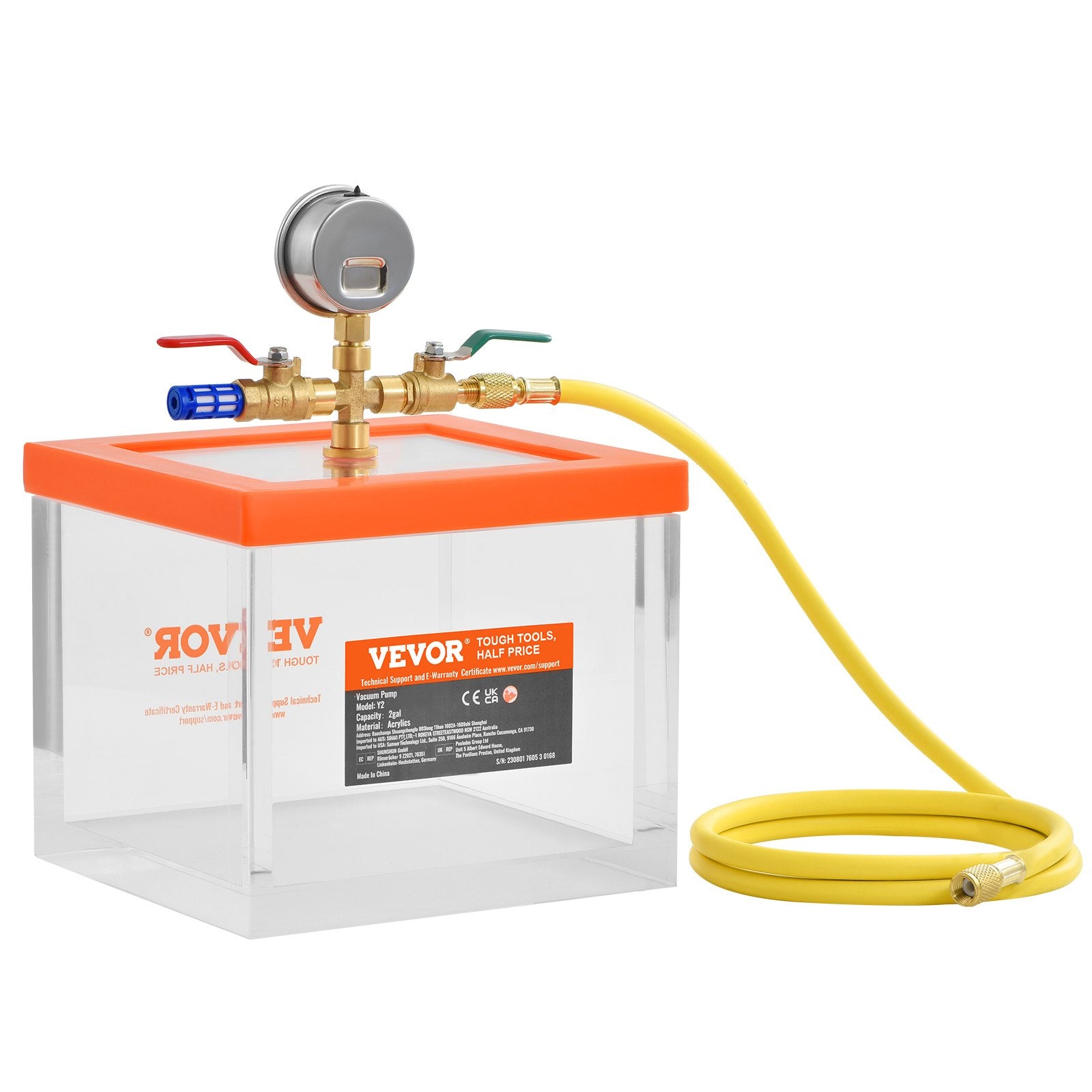 2 Gallon Vacuum Chamber, Upgraded Multipurpose Acrylic Vacuum Degassing Chamber, Transparent Vacuum Chamber, for Resin Degassing, Silica Gel Degassing, Gypsum Degassing and Vacuum Extraction