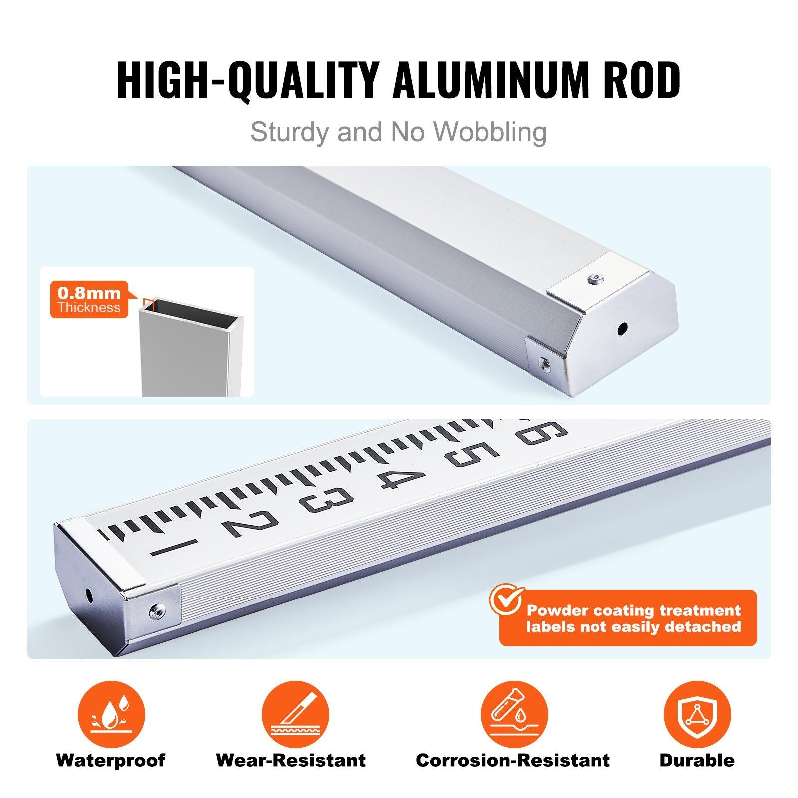 Aluminum Grade Rod, 18-Feet/10ths 6 Sections Telescopic Measuring Rod,Double-Sided Scale 1/10ft Leveling Rod Stick,Aluminum Alloy Survey Rod w/ Bubble Level &Carrying Bag for Houses,Walls,Floors